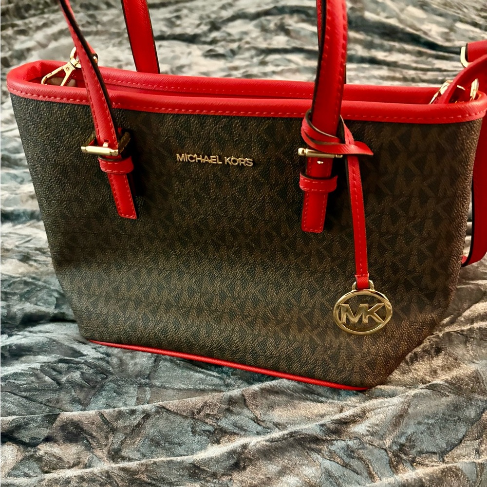 Michael Kors Red and Brown Shoulder Bag